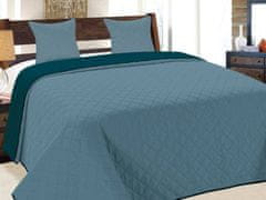 Euromat Dekorační přehoz na postel s povlaky na polštáře VIGO II 220x240 tmavě tyrkysově modré čtverce