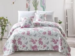 Euromat Dekorační přehoz na postel s povlaky na polštáře TAVIRA 220x240 bílý růžový šedý růže