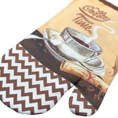 Euromat Kuchyňské rukavice 18x27 s magnetem 2 ks bílé hnědé cikcak káva