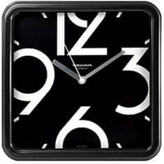 STREFA Nástěnné hodiny 25x25cm, černá, minerální sklo (velký číselník)