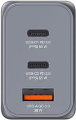 Verbatim cestovní adaptér GNC-65, GaN, 2xUSB-C PD 65W, 1xUSB-A QC 3.0
