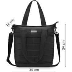 ZAGATTO Černá prošívaná dámská kabelka shopper na zip, jedna přihrádka a dvě kapsy, vhodná pro formát A4, má nastavitelný ramenní popruh a pohodlná ucha, lehká módní a stylová kabelka, 34x30x12 / ZG838