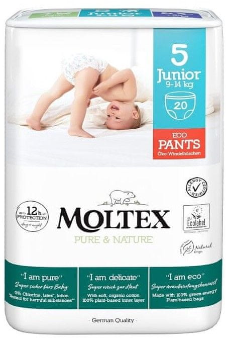 Levně MOLTEX Natahovací plenkové kalhotky Moltex Pure & Nature Junior 9-14 kg (20 ks)