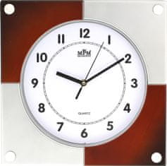 MPM QUALITY Nástěnné designové hodiny MPM E01.2805, II. Jakost, stříbrná/hnědá
