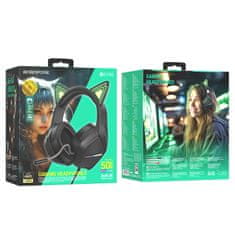 Borofone BO106 herní sluchátka s kočičíma ušima USB / 3.5mm jack, černé/zelené