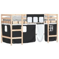 shumee Dětská patrová postel se závěsy bílá a černá 90x200 cm borovice