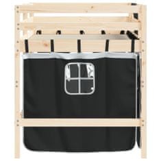 shumee Dětská patrová postel se závěsy bílá a černá 90x200 cm borovice