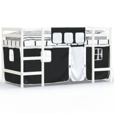shumee Dětská patrová postel se závěsy bílá a černá 80x200 cm borovice