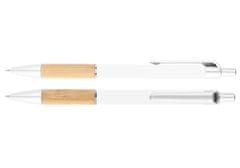 MPM QUALITY Hliníkové kuličkové pero Jigga, bílá/světlé dřevo
