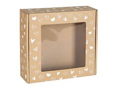 sarcia.eu Čtvercová poštovní krabice s okénkem, dárková krabice s bílým potiskem srdce 20x20x5 cm x10