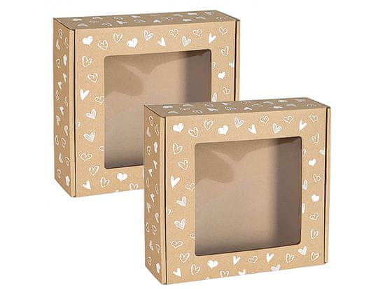 sarcia.eu Čtvercová poštovní krabice s okénkem, dárková krabice s bílým potiskem srdce 20x20x5 cm