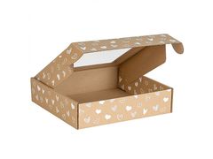 sarcia.eu Čtvercová poštovní krabice s okénkem, dárková krabice s bílým potiskem srdce 20x20x5 cm x10