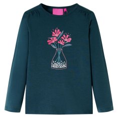Greatstore Dětské tričko s dlouhým rukávem potisk květin tmavě zelené 128