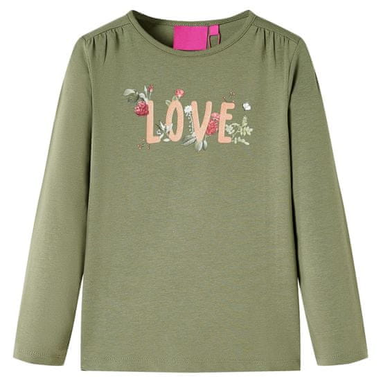 Vidaxl Dětské tričko s dlouhým rukávem Love khaki 116