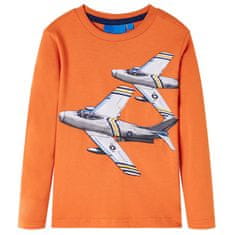 Greatstore Dětské tričko s dlouhým rukávem Letadla tmavě oranžové 128