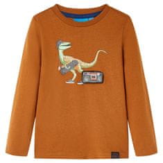 Vidaxl Dětské tričko s dlouhým rukávem Dinosaurus koňakové 116