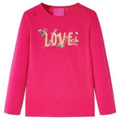 Greatstore Dětské tričko s dlouhým rukávem Love jasně růžové 128