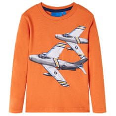 Vidaxl Dětské tričko s dlouhým rukávem Letadla tmavě oranžové 104