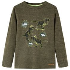 Greatstore Dětské tričko s dlouhým rukávem Dinosauři tmavě khaki melanž 104