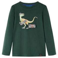 Greatstore Dětské tričko s dlouhým rukávem Dinosaurus tmavě zelené 92