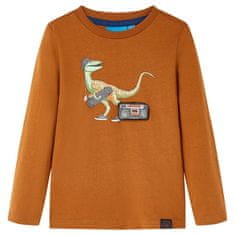 Greatstore Dětské tričko s dlouhým rukávem Dinosaurus koňakové 128
