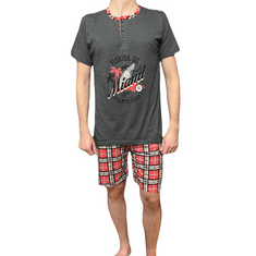 INNA Pánské pyžamo, grafitová melanž, miamské kostkované kraťasy nad kolena XL