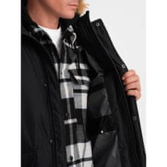 OMBRE Pánská zimní bunda s odnímatelnou kožešinou z kapuce ALASKAN černá MDN124184 XL