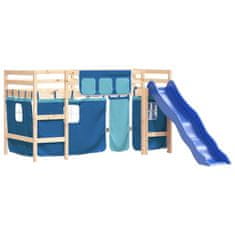 Vidaxl Dětská patrová postel se závěsy modrá 90 x 190 cm borovice
