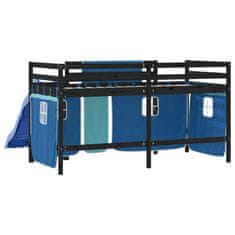 Vidaxl Dětská patrová postel se závěsy modrá 80 x 200 cm borovice