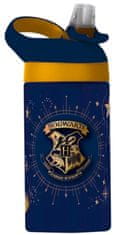 CurePink Plastová láhev na pití s pítkem Chibi Hogwarts Crest: Chibi Erb Bradavic (objem 430 ml)