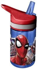 CurePink Plastová láhev na pití s pítkem Marvel|Spiderman: Postavy (objem 400 ml)