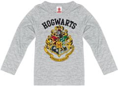 CurePink Dětské tričko Harry Potter: Hogwarts Logo Coat of Arms (116-128 cm) šedá bavlna