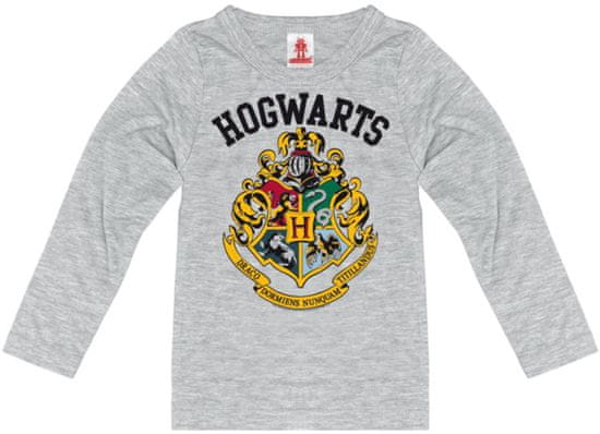 CurePink Dětské tričko Harry Potter: Hogwarts Logo Coat of Arms (116-128 cm) šedá bavlna