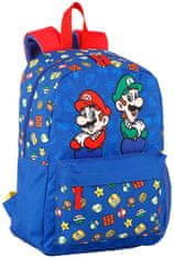 CurePink Batoh Nintendo|Super Mario: Mario And Luigi (objem 19 litrů|31 x 41 x 15 cm) modrá tkanina