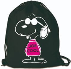 CurePink Batoh pytlík gym bag Snoopy: Joe Cool (35 x 46 cm) černá bavlna