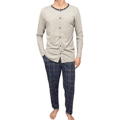 LA PENNA Pánské pyžamo zapínáním na knoflíky s dlouhým rukávem šedý melír M