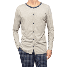 LA PENNA Pánské pyžamo zapínáním na knoflíky s dlouhým rukávem šedý melír M