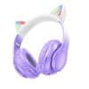 W42 bezdrátové sluchátka s kočičíma ušima, fialové