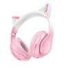 W42 bezdrátové sluchátka s kočičíma ušima, růžové