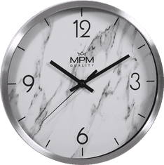 MPM QUALITY Designové kovové hodiny Stone I , bílá/stříbrná