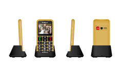 Mobiola MB700 Senior, mobilní telefon pro seniory, SOS tlačítko, 2 SIM, nabíjecí stojánek, zlatý
