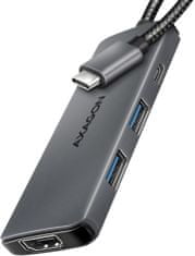 AXAGON multifunkční HUB 5v1 USB 5Gbps hub, 2x USB-A, USB-C, HDMI 8k/30Hz, PD 100W, kabel USB-C 15cm