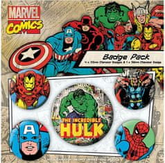 CurePink Set 5 placek - odznaků Marvel: Retro Hulk (průměr 2,5 cm|3,8 cm)