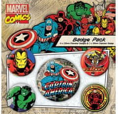 CurePink Set 5 placek - odznaků Captain America: Marvel Retro (průměr 2,5 cm|3,8 cm)