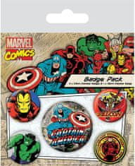 CurePink Set 5 placek - odznaků Captain America: Marvel Retro (průměr 2,5 cm|3,8 cm)