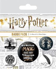 CurePink Set 5 placek - odznaků Harry Potter: Symbols (průměr 2,5 cm|3,8 cm)