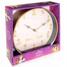 CurePink Nástěnné hodiny Disney Princess: Stronger At Heart (průměr 25 cm)
