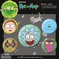 CurePink Set 5 placek - odznaků Rick and Morty: Heads (průměr 2,5 cm|3,8 cm)