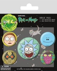 CurePink Set 5 placek - odznaků Rick and Morty: Heads (průměr 2,5 cm|3,8 cm)