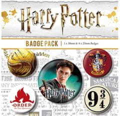 CurePink Set 5 placek - odznaků Harry Potter: Erb Nebetvír - Gryffindor (2,5 cm|3,8 cm)